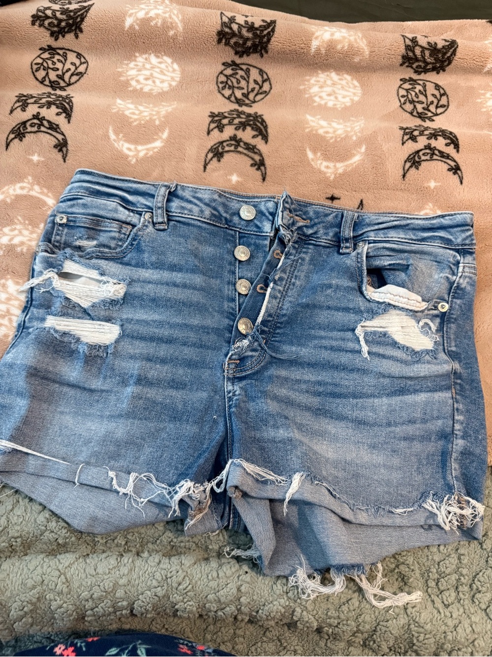 American Eagle Outfitters Distressed Button-Front Denim Shorts - Blue